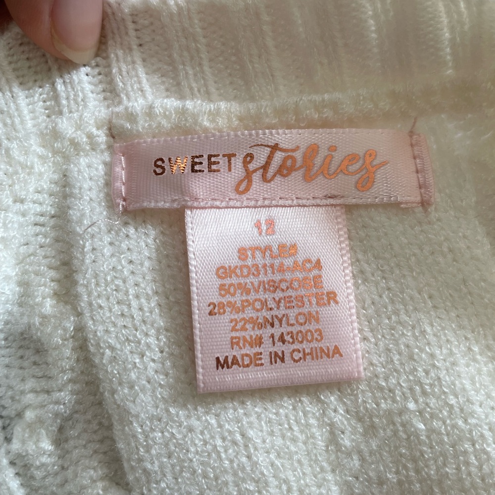 💖Sweet Stolies- Chic Cream Knit Long Sleeve Short Sweater Dress size 12 💫 - Picture 7 of 7